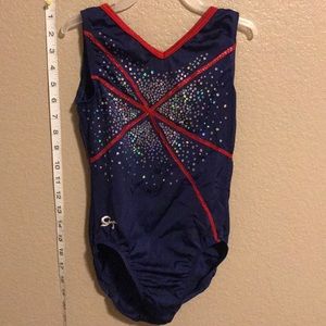 GK Blue and Red Sequinz firework gymnastic leotard